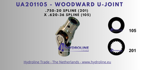 Woodward UA201105 U-Joint – .750-20 Spline (201) x .620-36 Spline (105)