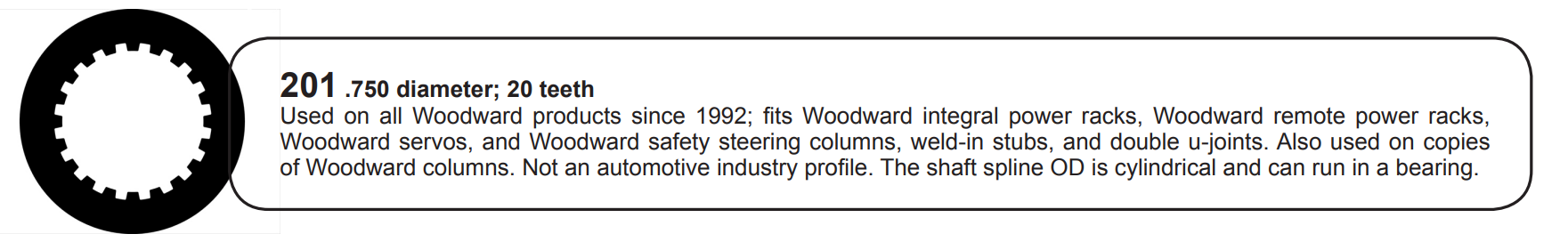 Woodward spline 201 technical reference .750 inch diameter 20 teeth