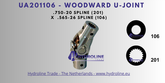 Woodward UA201106 U-Joint .750-20 spline (201) x .565-26 spline (106)