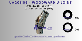 Woodward UA201106 U-Joint .750-20 spline (201) x .565-26 spline (106)