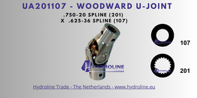 Woodward UA201107 U-Joint .750-20 spline (201) x .625-36 spline (107)