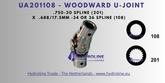 Woodward UA201108 U-Joint .750-20 spline (201) x .688 inch 17.5 mm 34 or 36 spline (108)