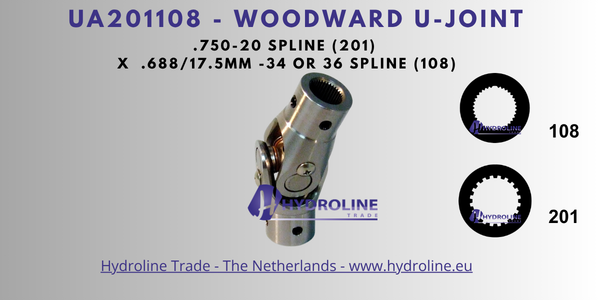 Woodward UA201108 U-Joint .750-20 spline (201) x .688 inch 17.5 mm 34 or 36 spline (108)