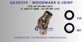 Woodward UA201115 U-Joint .750-20 spline (201) x .688 inch 17.5 mm 54 spline (115)