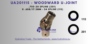 Woodward UA201115 U-Joint .750-20 spline (201) x .688 inch 17.5 mm 54 spline (115)